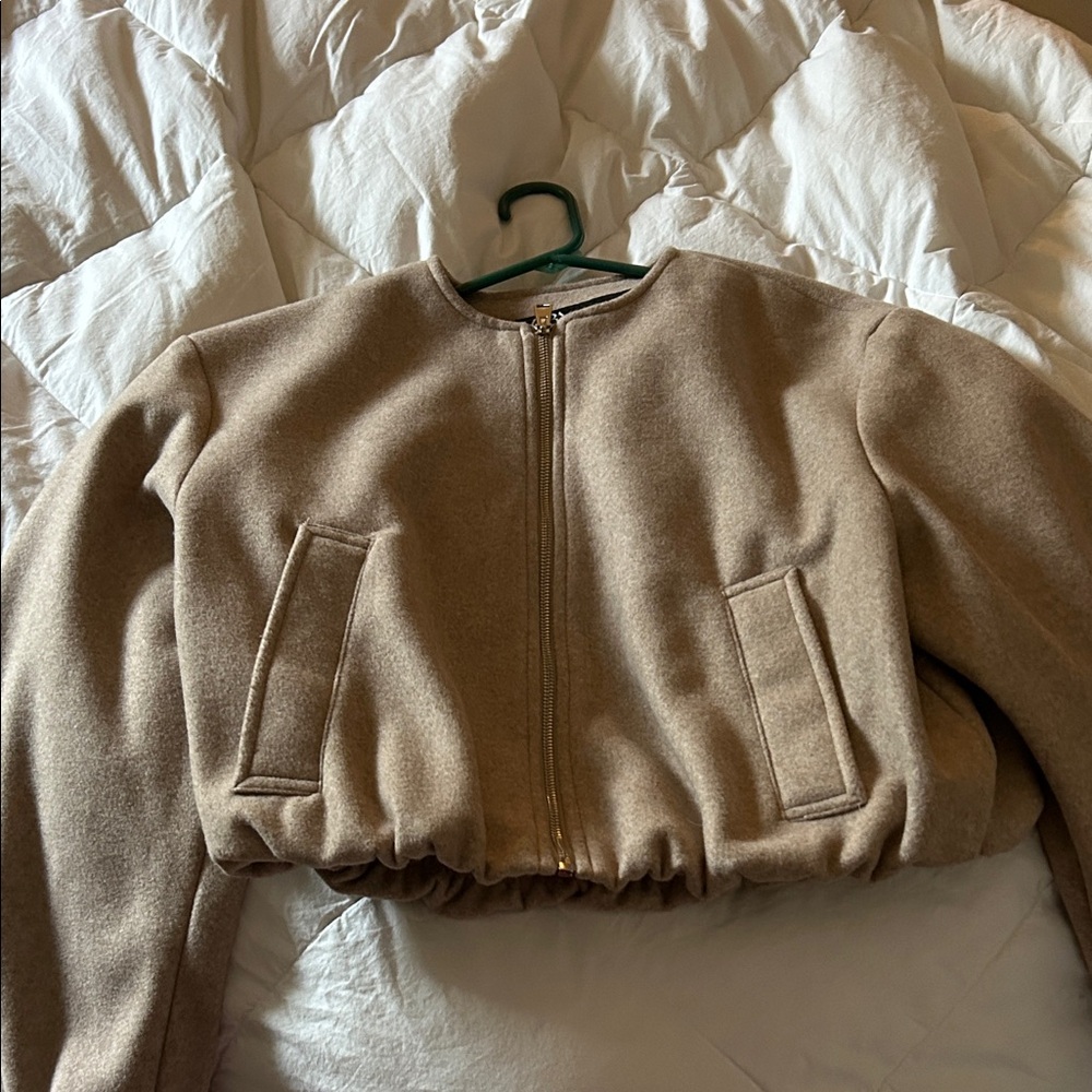 Zara Camel Brown Cropped Zip Jacket